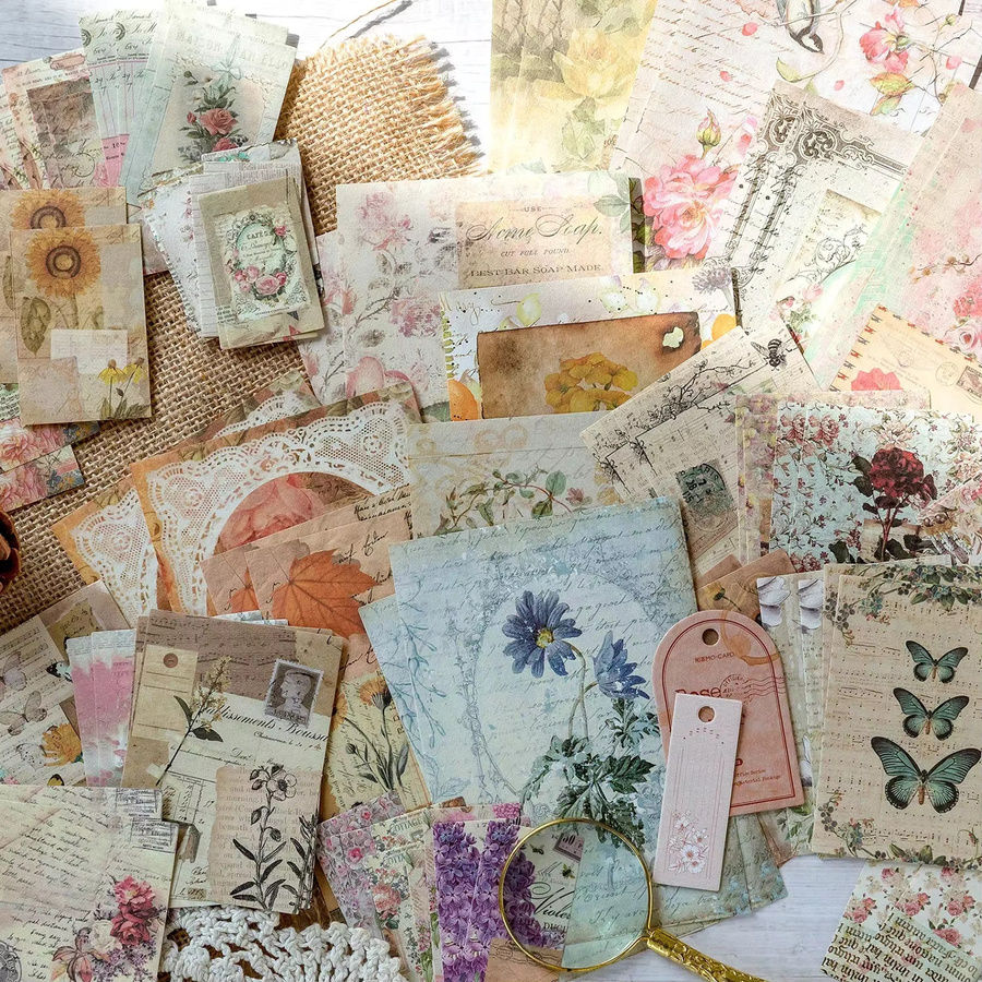 100 Stück Vintage Bastelpapier Set für DIY Junk Journal und Collage in Multicolour - Bild 2