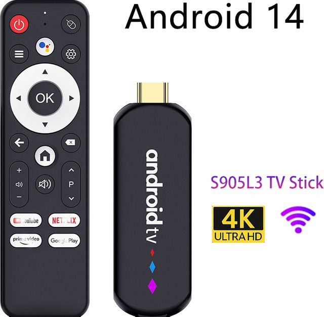 H96 MAX Android 14 Smart TV Stick mit 4K UHD, Bluetooth und Dual-Band Wifi in Schwarz - Bild 1