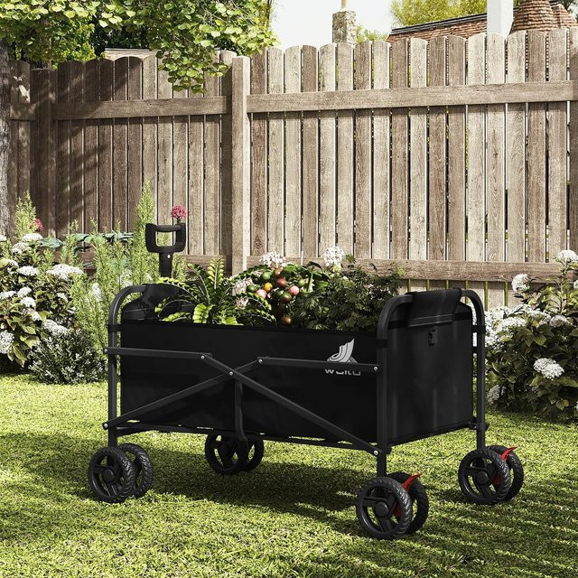 WOLTU Klappbarer Handwagen in Schwarz mit Bremsen und Doppelrädern für Garten, Camping und Outdoor - Bild 1