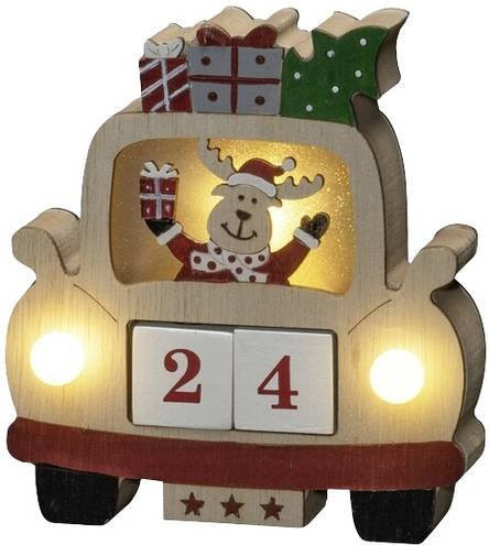 Konstsmide LED Holzsilhouette Elch im Auto mit warmweißem Licht und Timer für Weihnachten in Gold - Bild 1