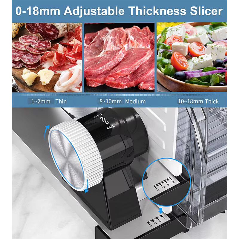 Elektrischer Fleischschneider von SUSWEETLIFE in Schwarz mit Edelstahlklinge für gefrorenes Fleisch, Käse und Speck, leiser Motor und Kindersicherung - Bild 4