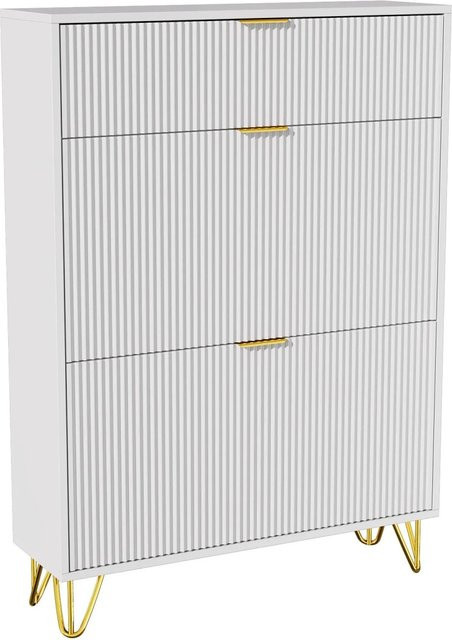 PXloue Schuhschrank Weiß Glänzend mit Klappen und Schubladen für Flur und Diele, B/T/H: 80 x 24 x 119 cm - Bild 1
