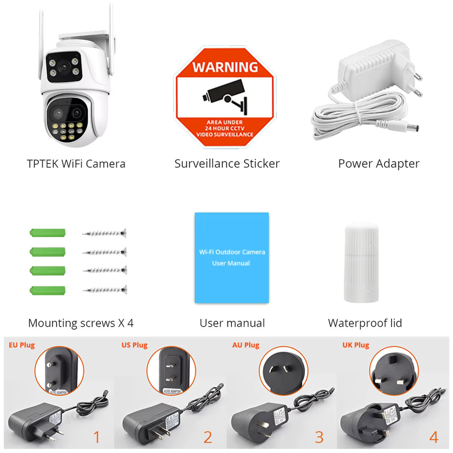 TPTEK Drei-Linsen-PTZ-IP-Kamera WLAN Außen 9MP Sicherheitsüberwachungskamera mit KI-Humanoid-Erkennung, Auto-Tracking und ICsee App, Farbe: Weiß - Bild 6