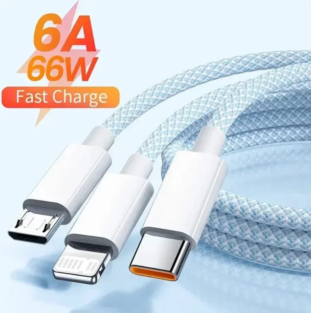 OLOEY 3 in 1 USB Typ C und Lightning Schnellladekabel 66W in Pink - Bild 1
