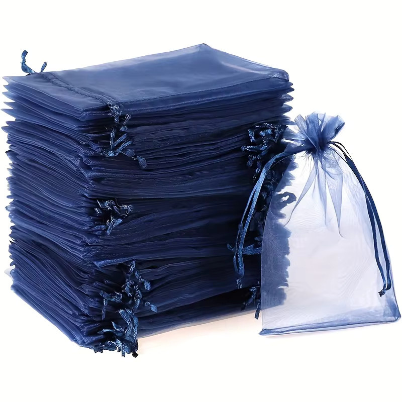 25 Stück Marineblaue Organza-Geschenktüten mit Kordelzug für Schmuck, Hochzeit und Party - Bild 2