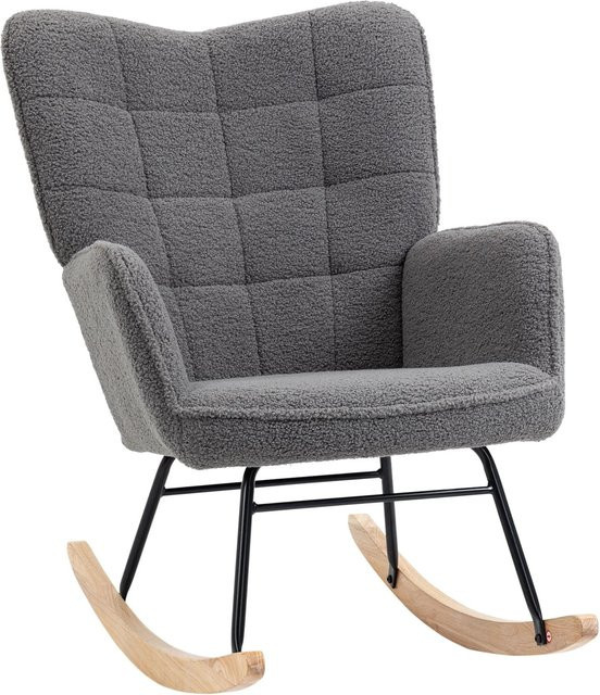 HOMCOM Schaukelstuhl mit Berbervliesoptik und Armlehnen in Grau, B/T/H: 71 x 92 x 101 cm - Bild 1