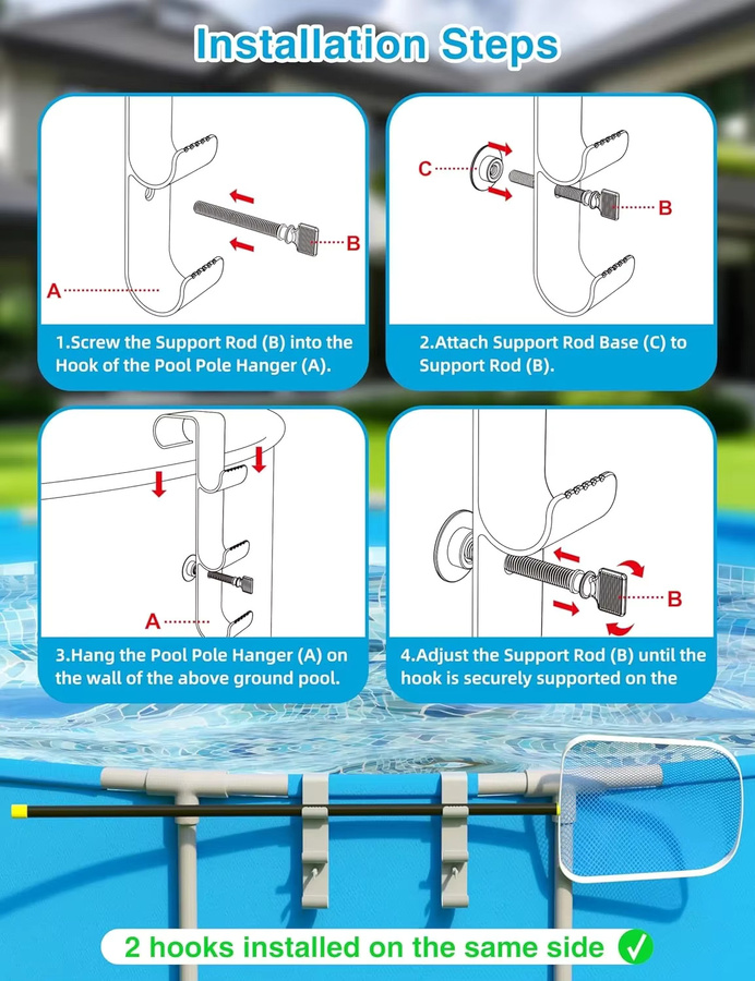ShineTrip Verstellbarer Poolhaken für Stangen mit 2/3-Haken in Blau und Weiß für Teleskop-Skimmer und Schwimmzubehör - Bild 4