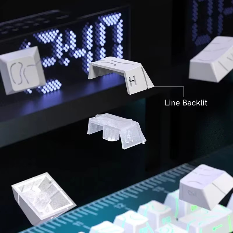 Mechanische Tastatur für MX Gamer mit topografischen PBT Cherry Profil Tastenkappen, 98 Tasten, durchscheinend, Seitendruck-Hintergrundbeleuchtung, Farbe: Weiß/Transparent - Bild 3