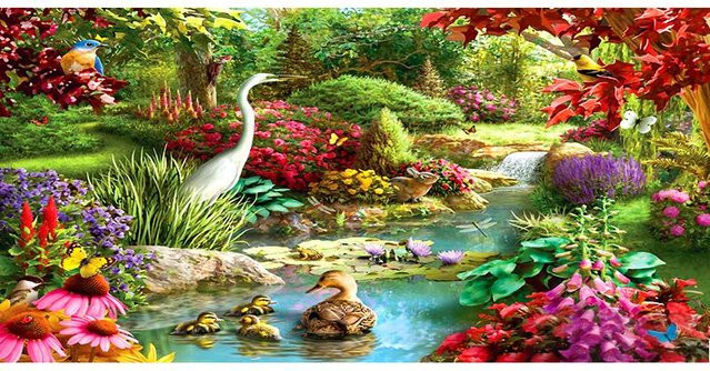 5D-Diamantgemälde Waldtiere und Landschaft als Diamant-Stickerei zum Selbermachen, Wandkunst in Multicolour, B: 60 cm, H: 30 cm - Bild 1