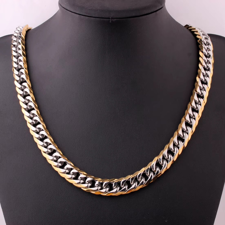 Halskette Edelstahl, Silber, Gold Farbe, Herren, Curb Cuban Link - Bild 5