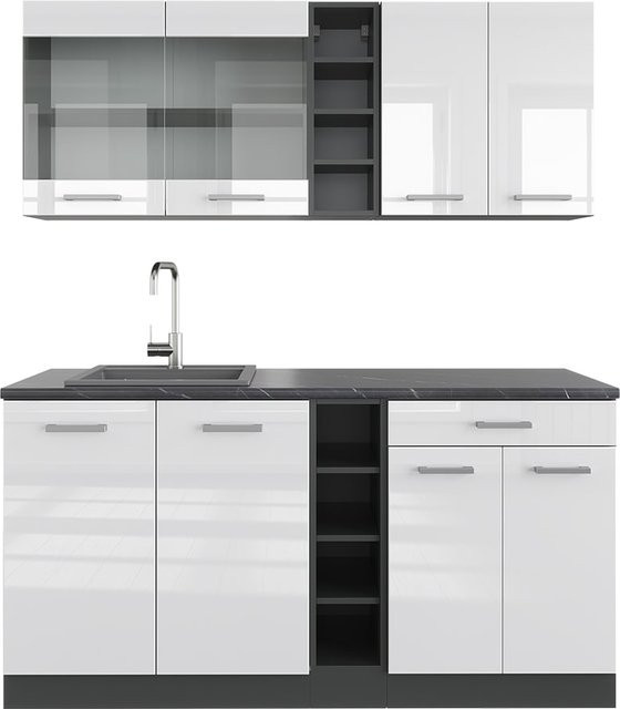 Vicco R-Line Single Küchenzeile Einbauküche in Weiß Hochglanz und Anthrazit mit 160 cm Breite - Bild 1