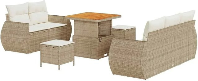 vidaXL Garten-Sofa-Set 8-teilig aus Poly-Rattan und Akazienholz in Beige - Bild 1