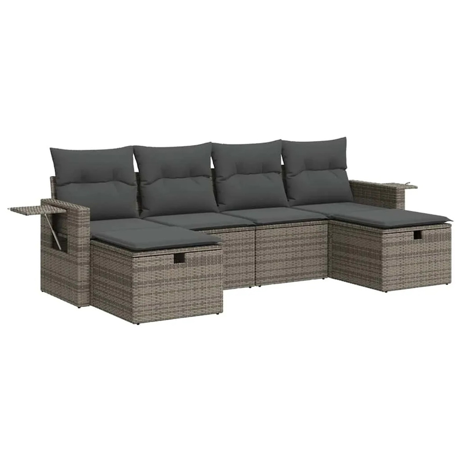 vidaXL 6-teilige Garten-Sofagarnitur in L-Form mit Kissen, Grau, Poly Rattan und Metallgestell - Bild 2