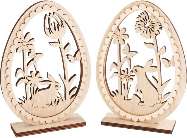VBS Holz Deko-Ei-Aufsteller Osterhasen in Beige, 2er-Set - Bild 1