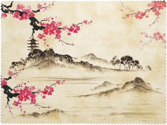 Japanische Tischdecke mit Kirschblüten-Motiv von JMG Household Supplies, Mehrfarbig, B/B: 90 x 140 cm - Bild 1