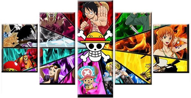 iaidegou-2 One Piece Anime Wandkunst Leinwand-Poster in 5 Panels, modernes HD-Druck-Gemälde ohne Rahmen, Multicolor, B/H: 20 x 35 cm (2 Stück), 20 x 45 cm (2 Stück), 20 x 55 cm (1 Stück) - Bild 1
