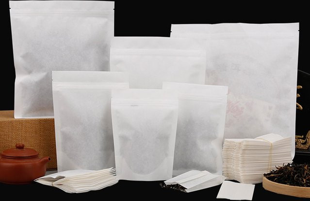 Wiederverschließbare weiße Baumwollpapier-Verpackungsbeutel mit Reißverschluss und Wärmeversiegelung für Kaffee und Tee - Bild 1
