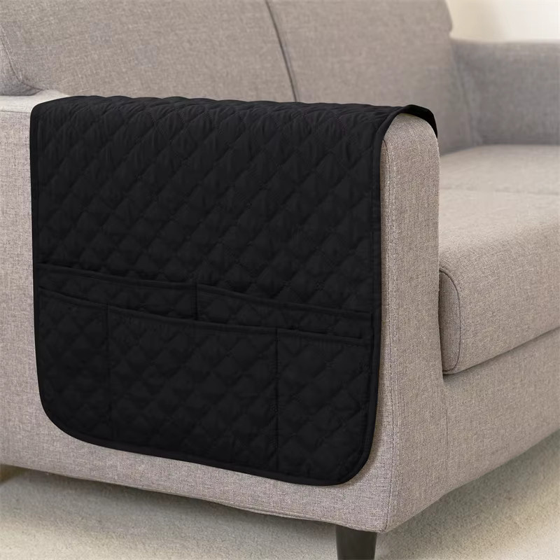 WANERQU Sofa Armlehnen Abdeckung mit Taschen in Schwarz, wasserabweisendes Plaid-Design für dein Sofa oder deinen Stuhl - Bild 3