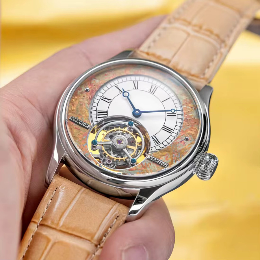 Merkur Armbanduhr, Automatik, Edelstahl, Saphirglas, Leder, Herren - Bild 2