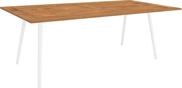Stern Tisch Interno mit Teakplatte, weißes Aluminium-Rundrohr konisch, B/T: 220 x 100 cm - Bild 1