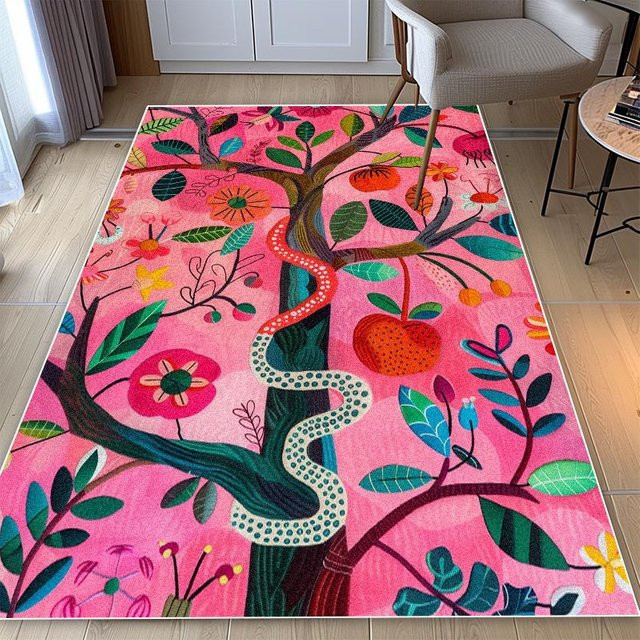 Karpetti Teppich mit Schlangenmuster und floralem Design in Pink, rutschfest und waschbar, B/T: 180 x 280 cm - Bild 1