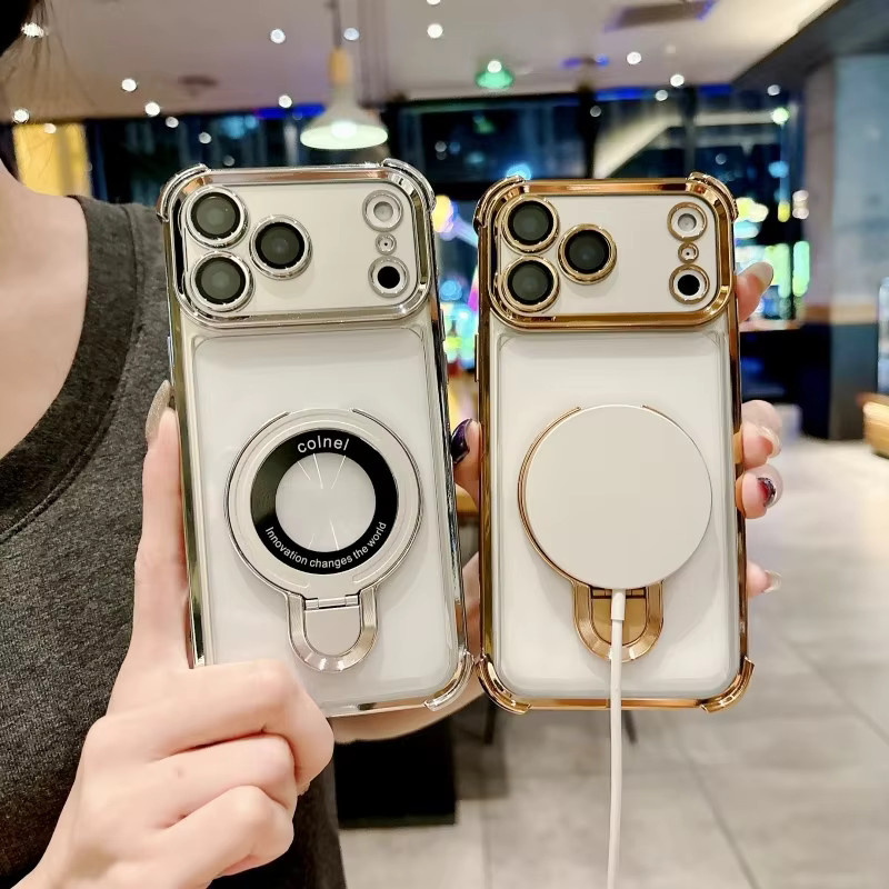 Magnetische Standhülle für Xiaomi 15T Pro 14T Redmi 15 15C Note 14 14C 13 A5 12, stoßfeste transparente Schutzhülle mit Gold-Akzenten - Bild 4