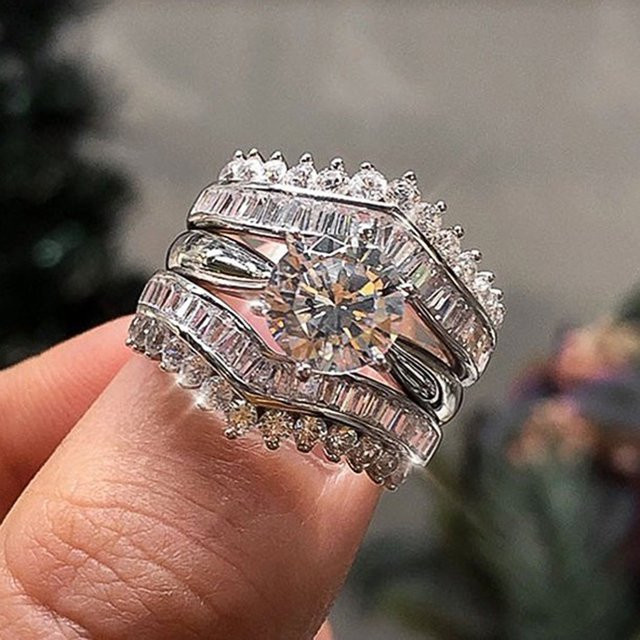Huitan Ringe Set, Silber, Zirkonia, Damen - Bild 1