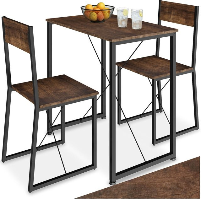 tectake Sitzgruppe Margate 3-teilig im Industrie-Stil aus Stahl und Spanplatte in Schwarz und Braun, B/T/H: 138 x 80 x 90 cm - Bild 1