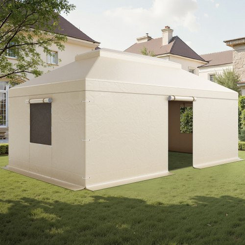 VEVOR Winterabdeckung für Hardtop-Pavillons mit Doppeldach, wetterfeste Schutzhülle aus hochdichtem PE mit Seitenwänden und Netzfenstern, B/T: 3,66 x 6,10 m - Bild 1