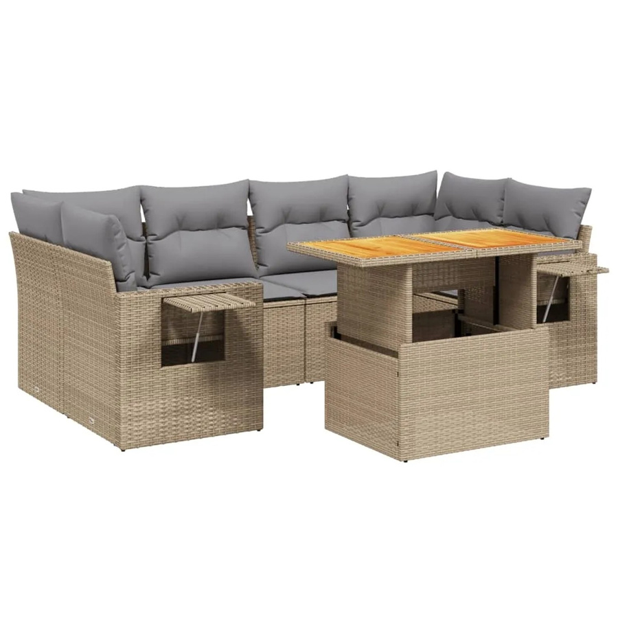 vidaXL 7-tlg Garten-Sofagarnitur aus Poly Rattan mit Kissen in Beige - Bild 2