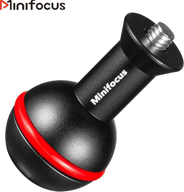 MINIFOCUS Kugeladapter mit M6 und 1/4 Zoll Schraube für Unterwasserhalterungen und Taschenlampenarme, Schwarz - Bild 1