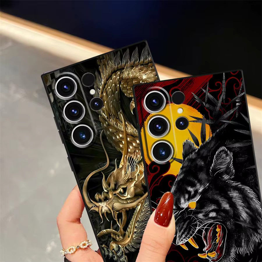 Schwarze weiche Handyhülle Tiger Dragon für Samsung Galaxy S25 Ultra S24 S23 S22 S21 S20 Note 20 10 Plus FE - Bild 3