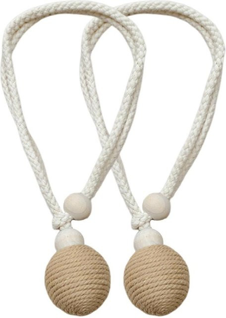 2er Set DZrongt Gardinen Raffhalter aus Baumwoll-Leinen in Khaki, Länge: 40 cm - Bild 1