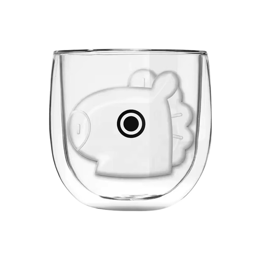OK HOLIDAY Doppelwandige Glas Kaffeetassen aus Borosilikatglas, 10 Unzen, Transparent, Cartoon Design für Cappuccino, Tee oder Espresso - Bild 1