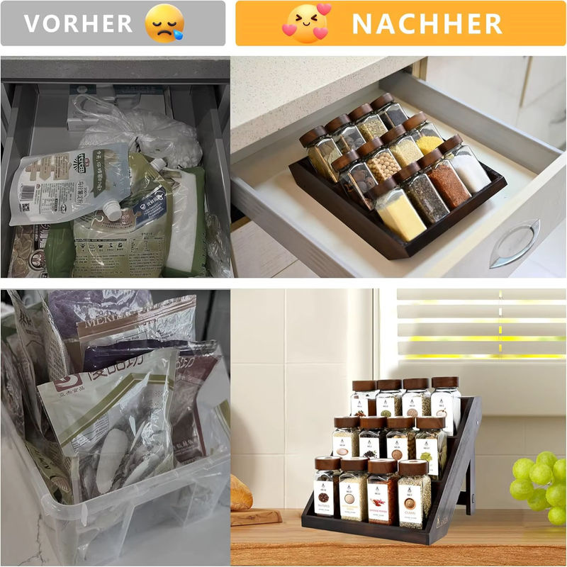 SAEIV Gewürzflaschen-Set aus Glas mit Gewürzregal aus Acacia-Holz, transparent und braun, inklusive Etiketten, 120 ml pro Flasche - Bild 3