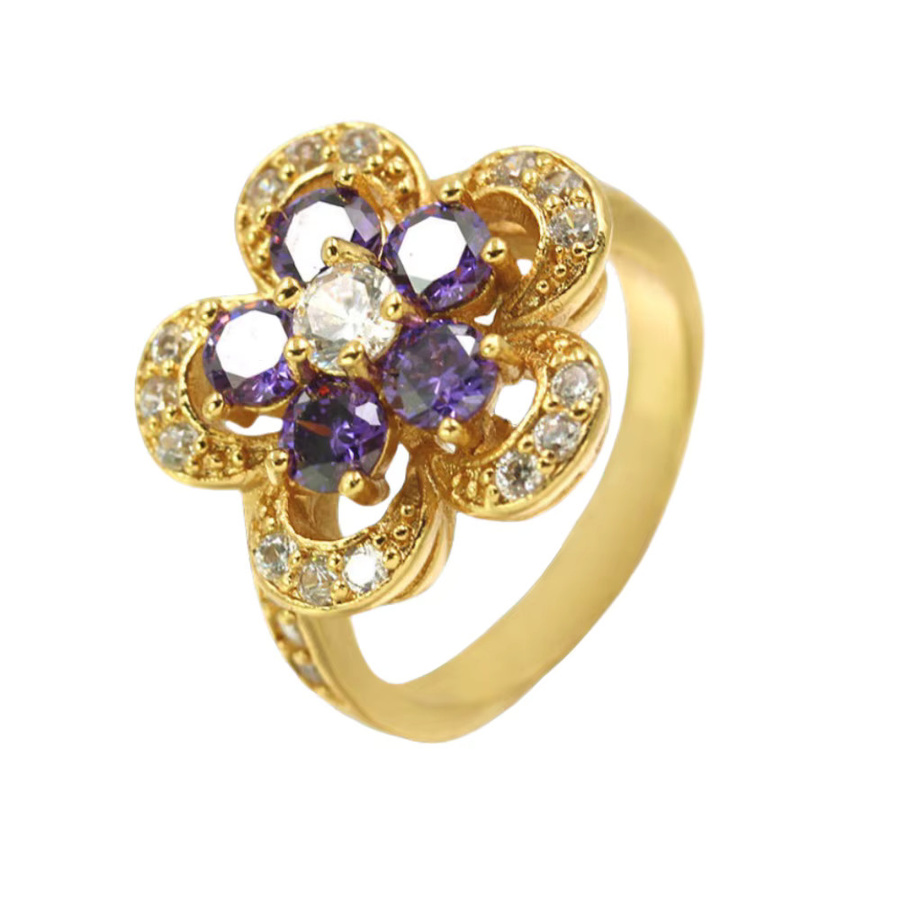 MAGIC ZONE Kugel-Blumenring, Edelstahl, Gold, Zirkonia, Damen - Bild 1