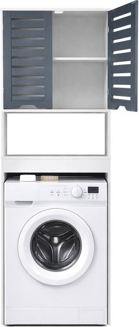 VCM Waschmaschinenschrank mit zwei Drehtüren und höhenverstellbaren Einlegeböden für Bad und Waschküche, H x B x T: 179 x 63 x 23 cm - Bild 1
