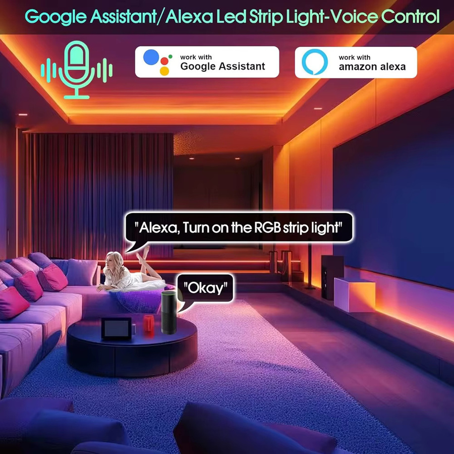 CENFAYA Tuya WiFi COB RGB+CCT LED Streifen 24V, dimmbar mit Fernbedienung und Touch-Steuerung, kompatibel mit Alexa und Google Assistant, mehrfarbig - Bild 2