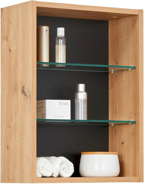 Mömax Hängeelement Eiche Artisan mit Glastüren und Regalböden für das Badezimmer - Bild 1