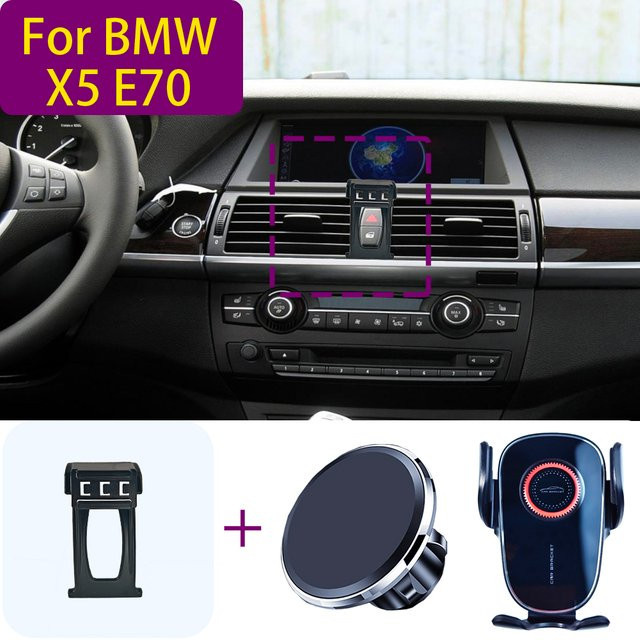 Magnetische Smartphone-Halterung mit kabelloser Ladefunktion für BMW X5 E70 (2008-2013), Schwarz - Bild 1