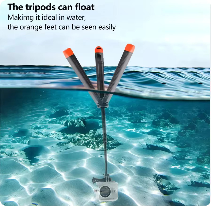 Schwimmender Selfie-Stick und Teleskop-Stativ als wasserdichter Schwimmgriff für DJI Action 6/5 Pro/4, GoPro und Insta360 Ace Pro 2 in Schwarz - Bild 4