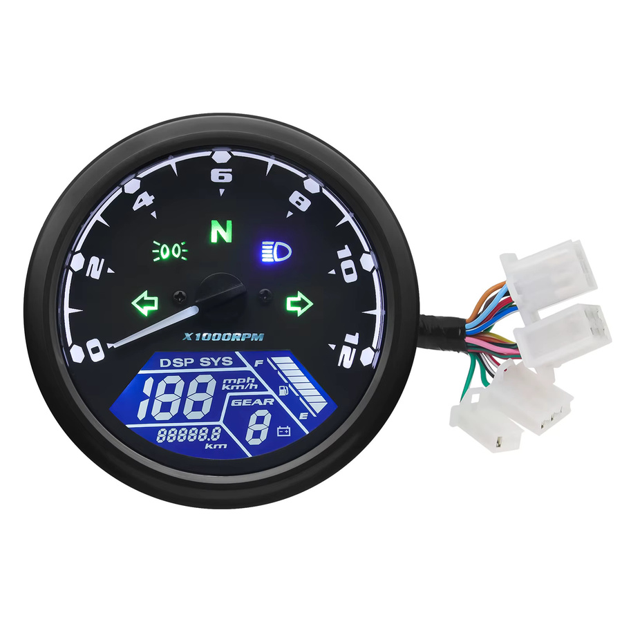 RYSJM Universeller Digitaler Motorrad Tachometer mit LCD-Anzeige, 12000RPM Drehzahlmesser und Kilometerzähler für 1-4 Zylinder, Schwarz - Bild 5