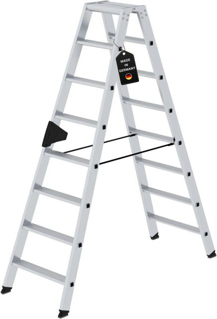 PROREGAL Stufen-Stehleiter beidseitig begehbar 2 x 8 Stufen in Silber - Bild 1
