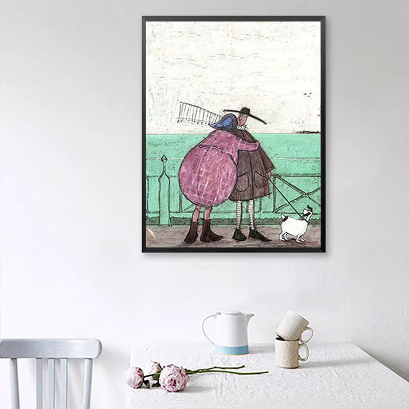 Potdemiel Leinwandgemälde im Vintage-Stil mit abstraktem Familien-Motiv und Tieren, mehrfarbiges Wandbild im skandinavischen Design für deine Heimdekoration - Bild 3