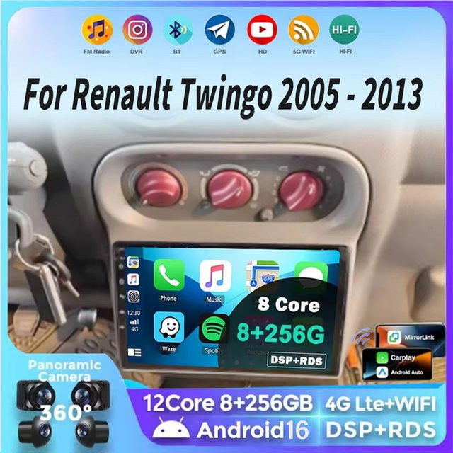 SOARCOMER Android 16 CarPlay Stereoanlage für Renault Twingo 2005 - 2013 mit GPS-Navigation und RDS in Schwarz - Bild 1
