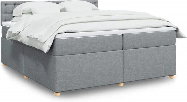 vidaXL Boxspringbett mit Matratze in Hellgrau, Hybridbett mit Taschenfederkern und USB-Ladeport sowie Unterbettbeleuchtung, B/T: 200 x 200 cm - Bild 1