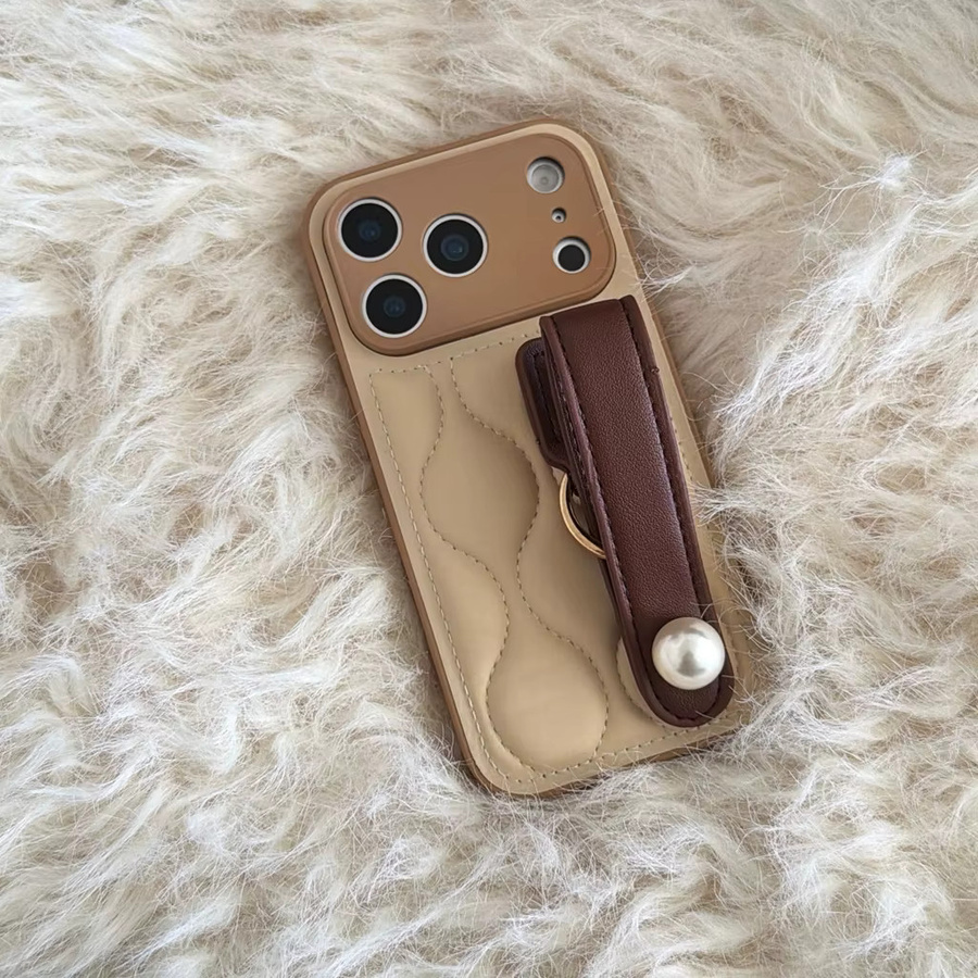 Stilvolle Handyhülle mit Wasserwellenmuster und Blumen-Perlen-Armband für iPhone 17, iPhone 16 und iPhone 15 Pro Max in Beige - Bild 3