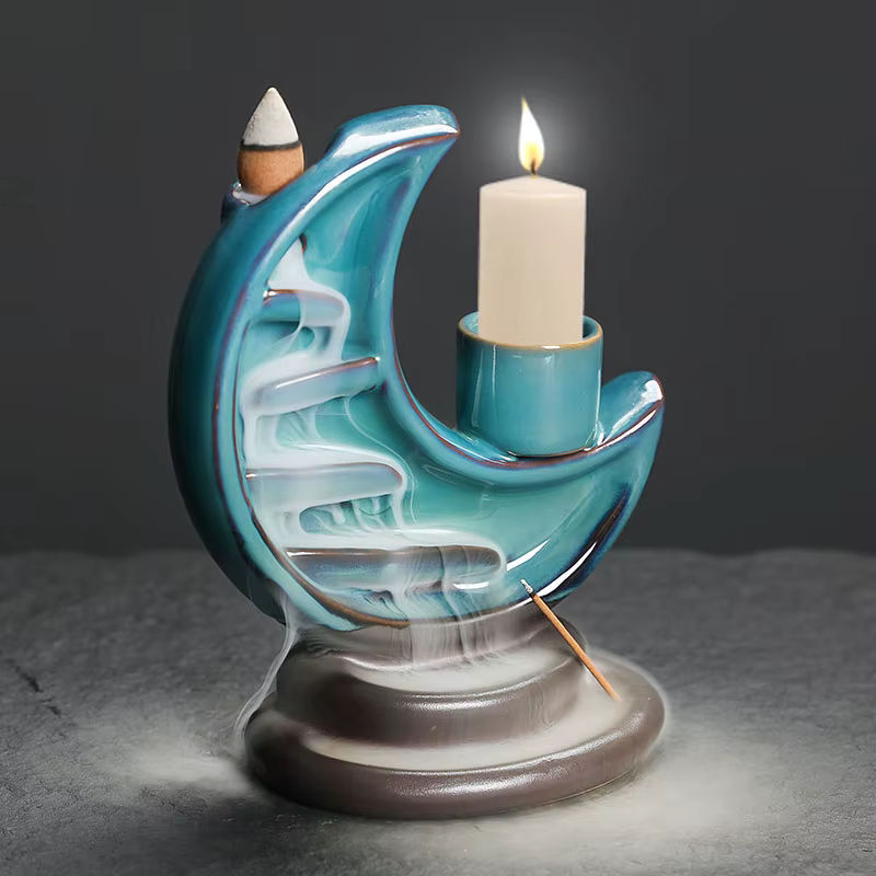 MINIDEAL 3-in-1 Keramik Mond Wasserfall Räuchergefäß mit Rückflussfunktion, Kerzenhalter und Räucherstäbchenbrenner - Bild 2