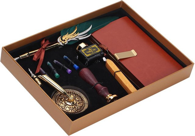 GoolRC Kalligraphie Set mit Dip-Feder, Tinte und Siegelwachs-Stempel in Schwarz und Gold - Bild 1