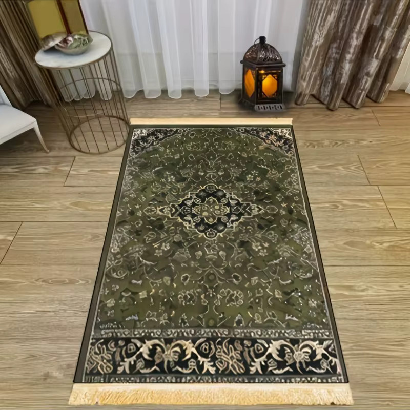 VIKAMA Gebetsteppich im persischen Stil mit floralem Muster in Grün und Gold, faltbare islamische Matte für dein Schlafzimmer - Bild 2